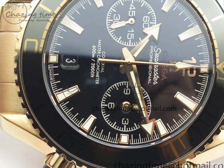 0328 Seamaster Pro Chrono RG Best Edition Black Ceramic Black Dial On RG Bracelet A ComfortFit 8130